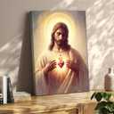 Jesus Sacred Heart Canvas Wall Art Painting Christian Poster Print Divine Mercy Picture Religious Spiritual Wall Decor for Bedroom Living Room 16x24in Framed