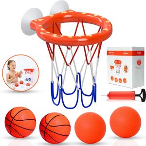 MARPPY Bath Toys Bathtub Basketball Hoop for Toddlers and Kids, Mold-Free Shower Toy with 4 No-Hole Balls, Fun Bathtub Toys for Boys and Girls