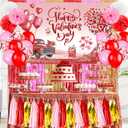43Pcs Valentines Day Party Decorations Kit, Happy Valentine's Party Decor with Romantic Love Banner Red Pink Balloons Paper Pompoms Tassel Circle Dots Fringe Curtain for Wedding Engagement Anniversary