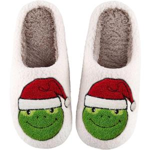 Christmas Slippers For Women Men Indoor Soft Warm Cotton Bedroom Reindeer Slippers House Memory Foam Slippers Cozy Fluffy Fall Winter Home Slippers (9-10 Women/8-8.5 Men)
