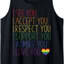 I See Accept Respect Support Admire Love You LGBTQ Pride Tank Top (Small, Black)