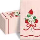 100 Pcs Strawberry Paper Napkins 3 Ply Disposable Cocktail Napkins Hand Towels for Bathroom Kitchen Birthday Berry Sweet Party Supplies