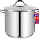 Stainless Steel Stockpot with Tempered Glass Lid 24 Quart, Durable 18/0 Stainless Steel, Impact-Bonded Base for Even Heating, Riveted Handles, Oven & All Stove Compatible, Safe Up To 500F (260C)