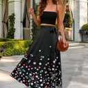 Women's Casual Elastic High Waisted Maxi Summer Skirt Tie Front A Line Floral Trendy Flowy Long Skirts with Pockets (Black, XL)