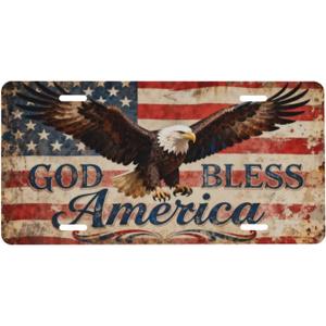 Eagle American Flag Bless Front License Plate Car Decorative License Plates Aluminum Metal Decor Accessory Novelty Vanity Tag Cover with 4 Holes for Men Women 6" X 12"