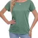 Rooscier Women's Off The Shoulder Tops Summer Short Sleeve T Shirts Tees Loose Fit Casual Shirts Dark Green X-Small (Green, XS)