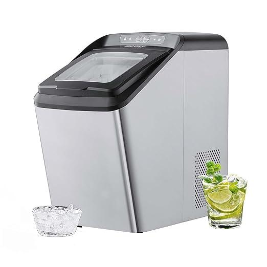 VEVOR Countertop Ice Maker, 30lbs in 24Hrs, Auto Self-Cleaning Portable Ice Maker with Ice Scoop, Basket and Drainpipe, 2 Ways Water Refill Stainless Steel Ice Machine for Home Kitchen Office Party