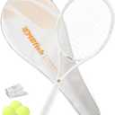 Tennis Racket - Super Value Set with Pre-Strung, Comfortable Handle, 27'' Tennis Racquet for Adults, Includes 3 Tennis Balls, 2 Overgrips and 1 Tennis Bag (White)
