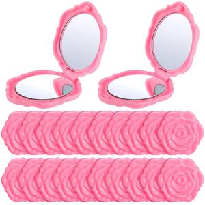 Yulejo 20 Pack Rose Compact Mirror Bulk Pink Plastic Mini Travel Makeup Mirror Hand Bridesmaids Gift for Women Girls Wedding Party