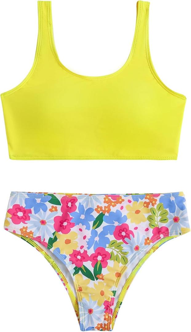 RoseSeek Girl's 2 Piece Striped Bowknot Swimsuit Set Wireless Cute Bathing Suit Summer Beachwear Bikini Sets, Size: 9 Years