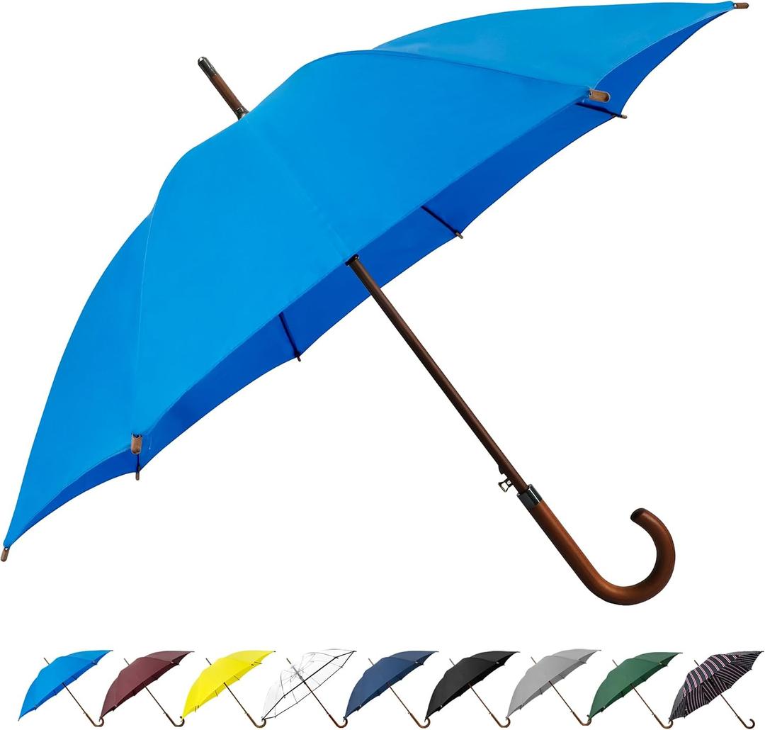 SoulRain 48" Large Umbrella Windproof Stick Umbrellas for Rain, Automatic Open, Vintage Cane Royal Blue Umbrella with Classic Wooden Handle & Shaft, for Women & Men(Royal Blue)