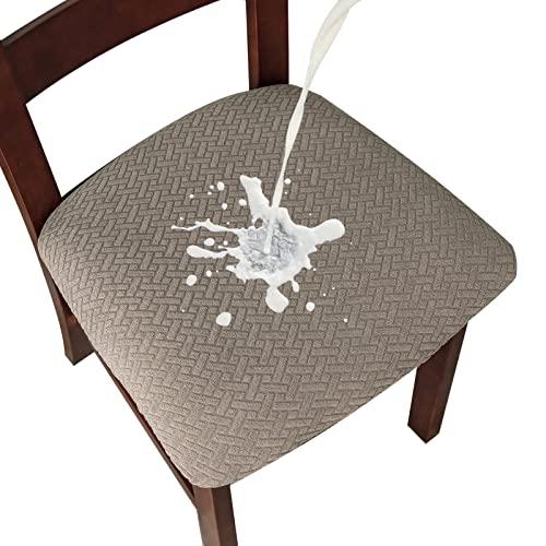 Genina Waterproof Seat Covers for Dining Room - Dining Chair, Kitchen Chair Covers slipcovers (Taupe, 4 Pcs)
