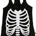 Tipsy Elves Halloween Womens Skeleton Costume Shirt - Cute and Spooky Adult Womens Skeleton Tops - Front Printed Ribcage (Medium, Black)