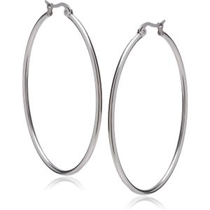 Amazon Essentials Stainless Steel Rounded Tube Hoop Earrings (50mm), (previously Amazon Collection)