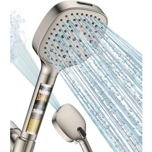 MakeFit Filtered Shower Head with Handheld, 7 Modes High Pressure Handheld Showerhead with Filters, Detachable Shower Heads Water Softener Filters Beads for Hard Water - Remove Chlorine & Heavy Metals (Nickel Brushed)