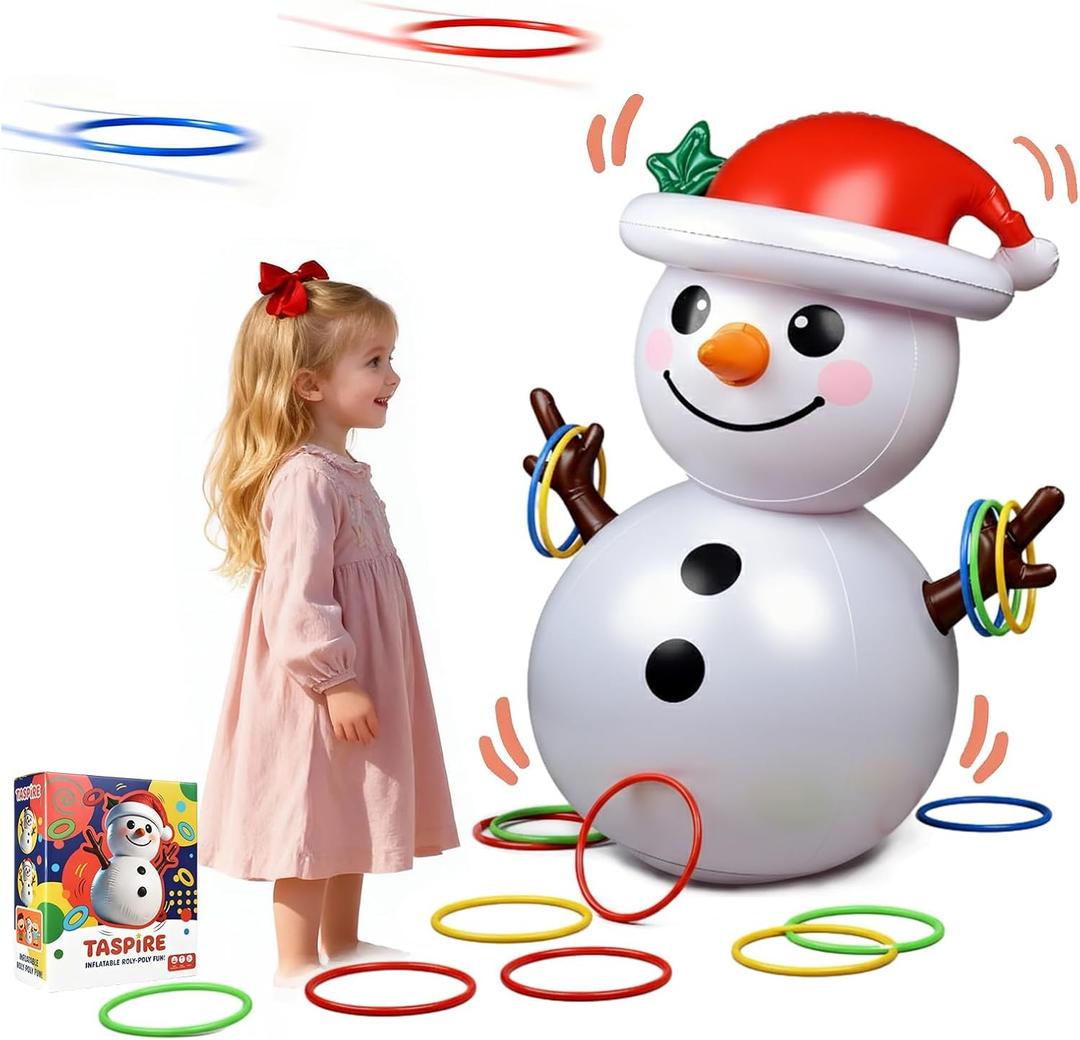 Christmas Games for Family Party, Inflatable Reindeer Ring Toss Game and Wobbling Punching Bag, Fun Christmas Games for Kids and Adults Also Great for Holiday Decoration