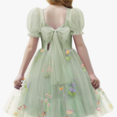 Arshiner Girls Dresses Tulle Bow Tie Back Puff Sleeve Party Holiday Spring Summer Dress for 6-16 Size14
