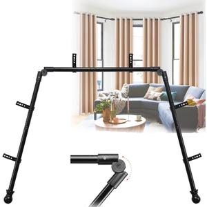 Bay Window Curtain Rods, 36-160" Heavy Duty Corner Curtain Rod, Adjustable DIY Design for Center and Side Rods,U-Shape 1 inch Drapery Rod Set with Brackets for Windows - Black