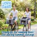 DaisyInner Dog Basket for Bike, Expandable Pet Carrier with Cooling Mat for Bicycle Handlebar, 2 Mesh Doors, Reflective Strips, Soft-sided Travel Bag for Small Medium Dogs Cats, 14.5"x10.2"x12.9" Gray