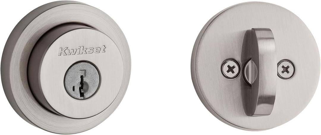 Kwikset 158 Milan Deadbolt Lock, Satin Nickel Round Exterior Keyed Front Entry Door, Pick Resistant SmartKey Rekey Security, Single Cylinder Dead Bolt, with Microban Protection