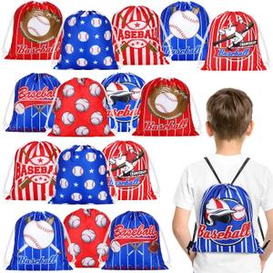 Woanger 24 Pcs Drawstring Softball Baseball Soccer Party Favor Bags Goodie Candy Treat Gift Snack Bags for Team Sport Ball Theme Birthday Party Supplies (Baseball)