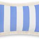 Hofdeco Premium Coastal Patio Indoor Outdoor Lumbar Pillow Cover Only, 12"x20" Water Repellent for Backyard, Couch, Cornflower Blue Stripe Fringe