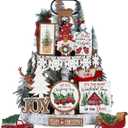 Christmas Tiered Tray Decor Winter Tiered Tray Decorations Set Snowman Snowflake Gnome Truck Wooden Signs Farmhouse Christmas Table Decorations for Home Table Shelf(Rustic Style)