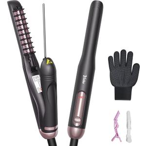 Hair Straightener Brush, Straightening Brush with Sectioning Pick for Women & Men, 2 in 1 Hair Straightener Comb with 3 Temperature Settings, Hot Comb Flat Iron for Straightening & Curling