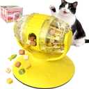 Cat Treat Feeder, Cat Treat Dispenser Toy for Dry Food, Rotating Barrel Interactive Cat Toys for Indoor Cats &Puppies, Kitten Enrichment Funny Toy(Yellow)