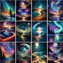 12 pk 5D Large Advanced Diamond Art Kits for Adults Multiple Packs DIY Club Round Full Drill Diamond Painting Moon Colorful with Crystal Gem Art Painting Kits Set Beginners Canvases12 x 16 Inches