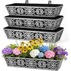 4 Pack 30 Inch Window Boxes Planter for Outdoor Plants Deck Railing Planters Box with Adjustable Brackets for Porch Fence Balcony Hanging Flower Baskets with Non-Woven Fabric Liner for Garden Dcor