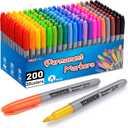 Permanent Markers Fine Tip 200 Pack Bulk,20 Assorted Colors,Waterproof Permanent Marker with Quick Drying on Wood,Plastic,Paper,Metal,Mirror for Gifts Office School Classroom