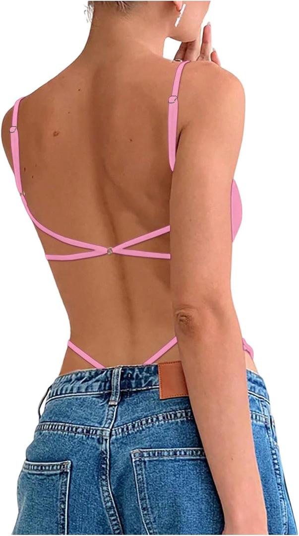 Milumia Women Sexy Backless Bodysuits Scoop Neck Open Back Night Out Club Bodysuit Tops (Pink, XL)