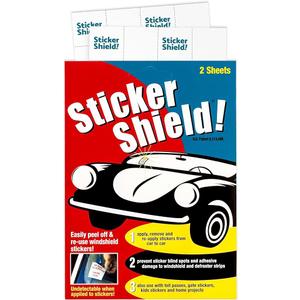 STICKER SHIELD - Windshield Sticker Applicator for Easy Application, Removal and Re-Application from Car to Car - 4 inch x 6 inch Sheets (Pack of 2 Sheets)