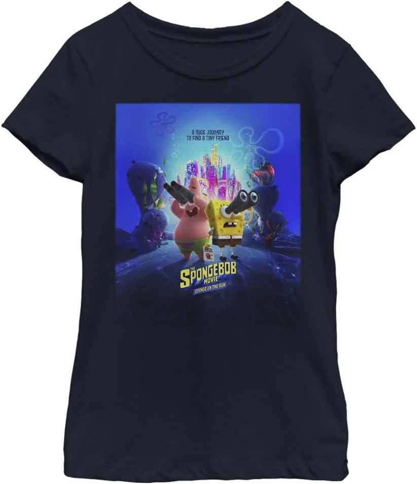 Nickelodeon Squarepants Spongebob Binocular Poster Girls Short Sleeve Tee Shirt (X-Large, Navy Blue)