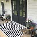 Black and White Outdoor Rug 35.4" x59" Front Porch Rug Door Mat Washable Farmhouse Layered Door Mats Cotton Hand-Woven Welcome Mats Throw Carpet for Entryway/Home Entrance/Laundry Room