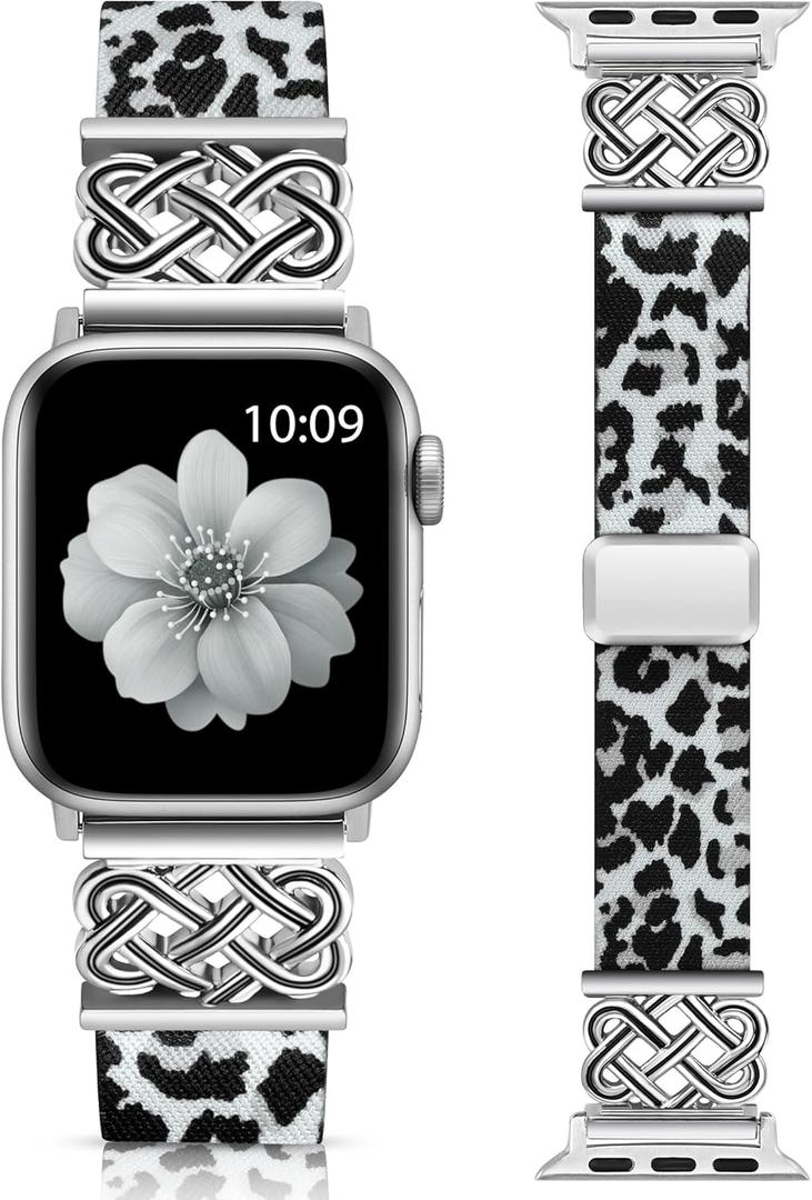 Minyee Magnetic Stretchy Band Compatible with Apple Watch Bands 38/40/41/42/44/45/46/49mm Women Men, Celtic Knot Soft Elastic Nylon Fabric Strap for iWatch Series 11 10 9 8 7 6 5 4 SE/Ultra 3 2 1