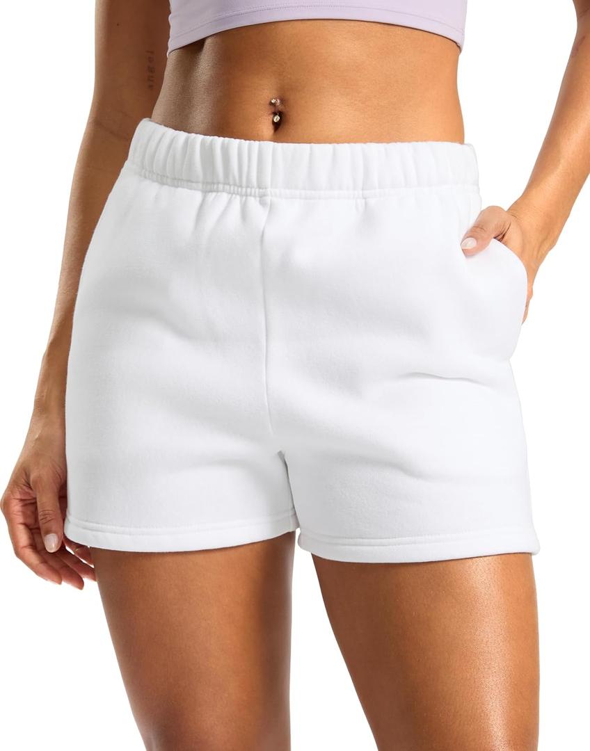 Soothfeel Women's Sweat Shorts with Pockets High Waisted Comfy Athletic Lounge Cotton Shorts for Women Casual Summer White, S