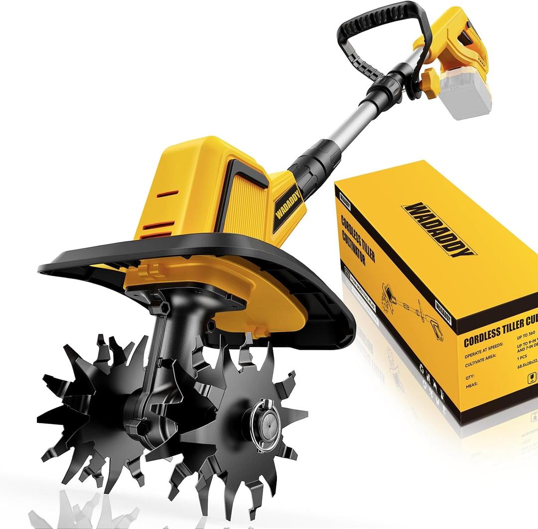 Cordless Tiller Cultivator, 360RPM Battery Powered Garden Cultivator, Compatible with Dewalt 20V Battery(Tool Only), Lightweight Electric Garden Tiller for Soil Cultivation, Lawn and Gardening
