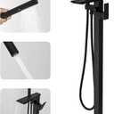 RUMOSE Matte Black Bathtub Filler Freestanding Tub Filler Floor Mount Tub Faucet Waterfall Free Standing Bathtub Faucet High Flow Brass Bath Shower Faucets with Handheld Sprayer