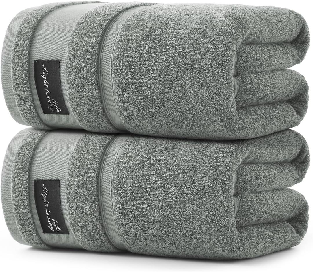 REDKISS Large Bath Towels Set 2 Piece, 100% Cotton, 31x63 in, Heavyweight 760GSM, Highly Absorbent & Quick Dry, Super Soft Luxury Bath Towel for Bathroom,Hotel Collection - Gray 