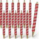 12 Pcs Christmas Candy Cane Pens Full Rhinestone Fancy Ballpoint Pens Glitter Sparkly Crystal Diamond Bling Writing Ballpoint Black Ink for Xmas Gifts Stocking Stuffer Stationery (Red)