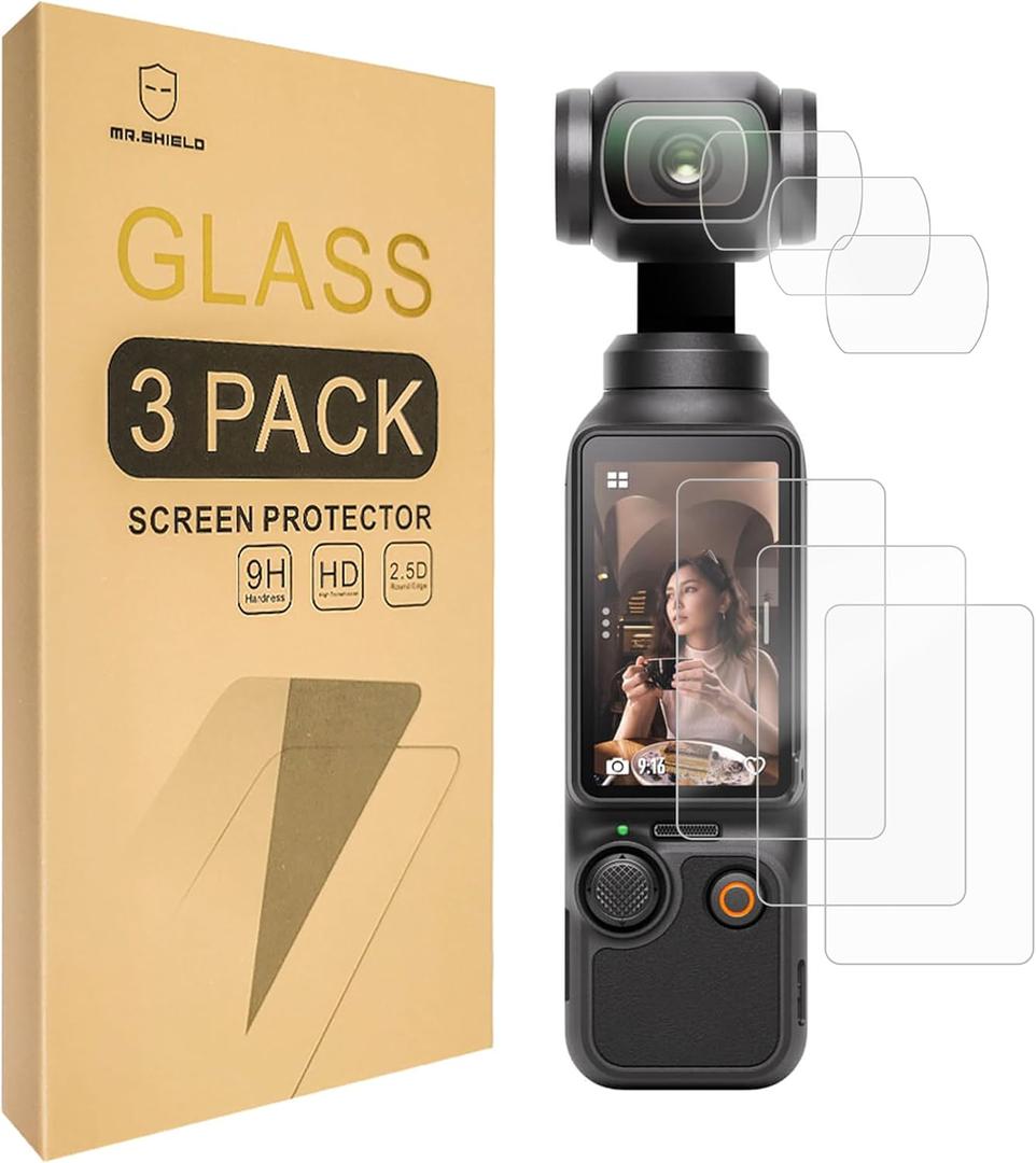 Mr.Shield Screen Protector For DJI Osmo Pocket 4/3 [Lens+LCD Screen] [3+3 Pack] [Tempered Glass] [Japan Glass with 9H Hardness] Screen Protector