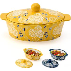 Ceramic Casserole Dish With Lid, Casserole Dishes for Oven, Baking Dish Lasagna Pans For Cooking, Oval Baking Pan, Dutch Oven, Perfect for Bread Baking and Serving, Housewarming, Christmas - Yellow, 13" Large