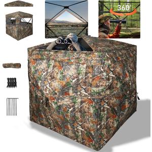 FUNHORUN Hunting Blind Top See Through with Skylight and Roof Cover, 360 Degree View Ground Blind for Hunting, 2/ 3 Person Pop Up 58" Camouflage Deer/ Turkey Tent