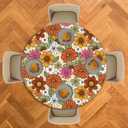 70s Retro Floral Round Tablecloth 60" Diameter for Indoor and Outdoor, Daisy Waterproof Table Cloth Cover Decorative for Party Holiday Dining Tabletop Home Decor