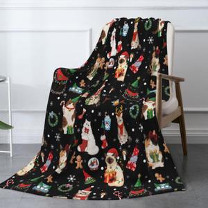 Christmas Cats Fuzzy Fleece Blanket, Soft Cozy Throw Blankets for Couch, Bed, Sofa, for Boys Girls Kids, Cat Lovers 50"x40" (White9)