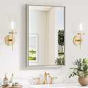 Keonjinn 20 x 30 Inch Brushed Nickel Bathroom Mirrors for Over Sink, Beveled Rectangle Framed Mirrors for Wall, Farmhouse Bathroom Vanity Mirror, Tempered Glass, Square Corner