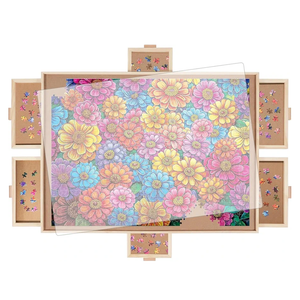 1500 Pieces Rotating Puzzle Board with 6 Drawers, Lazy Susan & Transparent Cover, 34.2"x25.2" Portable Wooden Jigsaw Puzzle Board, Great Gift for Puzzle Enthusiasts