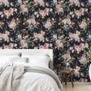 Abyssaly Floral Peel and Stick Wallpaper Dark Wildwood Stick on Wallpaper Vinyl Self Adhesive Removable Vintage Contact Paper Waterproof Wallpapers for Bedroom Bathroom Drawer Decor 17.3" x 118" (Black Pink White)